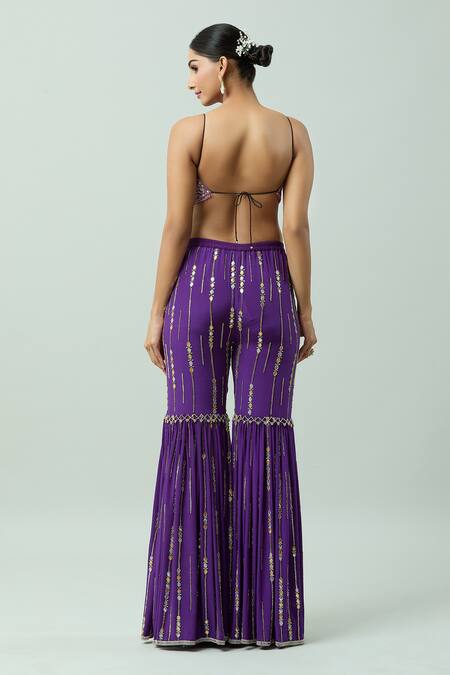 Buy_Anushka Khanna_Purple Silk Beads, Mirrors, Geometric Mirrorwork Embellished Jacket Gharara Set_Online_at_Aza_Fashions