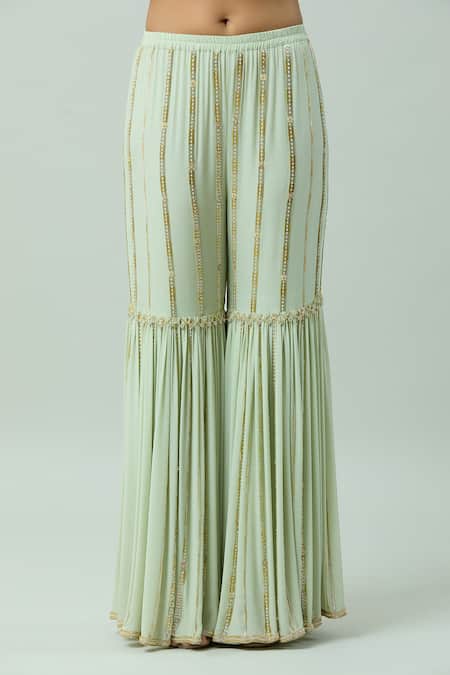 Shop_Anushka Khanna_Green Organza, Silk Sequins, Beads, Honeycomb Thread Kurta Gharara Set_Online_at_Aza_Fashions