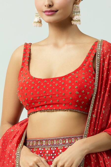 Buy_Anushka Khanna_Red Silk Beads, Gota Patti, Crystals, Embellished Floral Bridal Lehenga Set_Online_at_Aza_Fashions