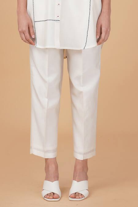 Buy Arcvsh By Pallavi Singh Ivory Silk, Chanderi Embroidery Collared Cross Stritch Shirt And Pant Set Online at Aza Fashions Buy_Arcvsh By Pallavi Singh_Ivory Silk, Chanderi Embroidery Collared Cross Stritch Shirt And Pant Set _Online_at_Aza_Fashions