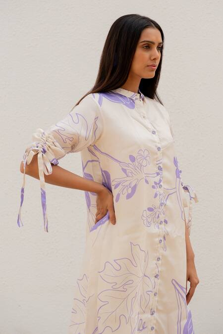 Buy_Silai Studio_Off White Silk Voile Printed Floral Collar Kurta _Online_at_Aza_Fashions