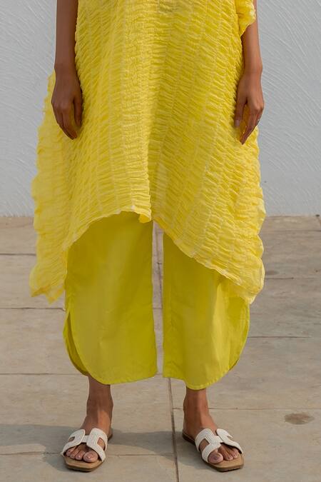 Buy Silai Studio Yellow Chanderi V-neck Textured Kaftan Pant Set Online at Aza Fashions Buy_Silai Studio_Yellow Chanderi V-neck Textured Kaftan Pant Set _Online_at_Aza_Fashions