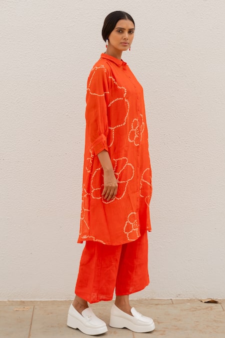 Shop Silai Studio Orange Chanderi Embroidery Bandhani Pattern Kurta at Aza Fashions Shop_Silai Studio_Orange Chanderi Embroidery Bandhani Pattern Kurta _at_Aza_Fashions