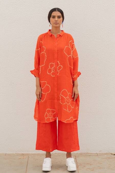 Silai Studio Orange Chanderi Embroidery Bandhani Pattern Kurta Online at Aza Fashions Silai Studio_Orange Chanderi Embroidery Bandhani Pattern Kurta _Online_at_Aza_Fashions