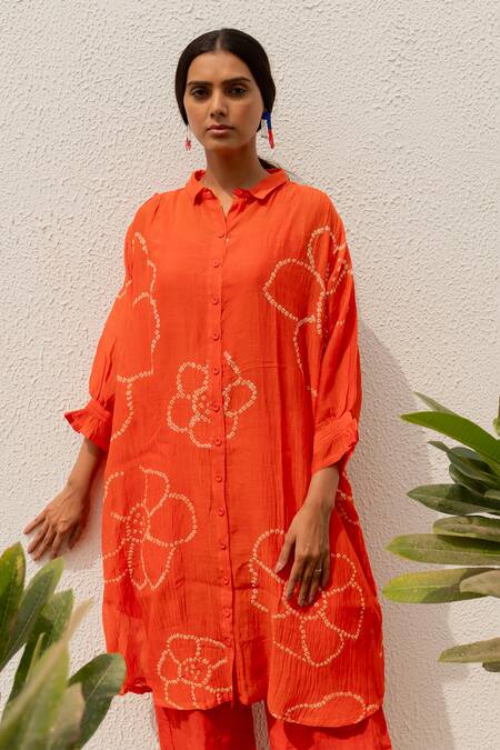 Buy Silai Studio Orange Chanderi Embroidery Bandhani Pattern Kurta Buy_Silai Studio_Orange Chanderi Embroidery Bandhani Pattern Kurta