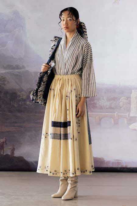 Yavi Ceclia Lace Embroidered Printed Midi Skirt 