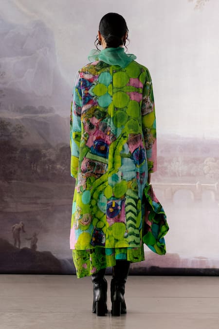 Shop_Yavi_Green Linen Collared Hersilia Floral Print Jacket _at_Aza_Fashions