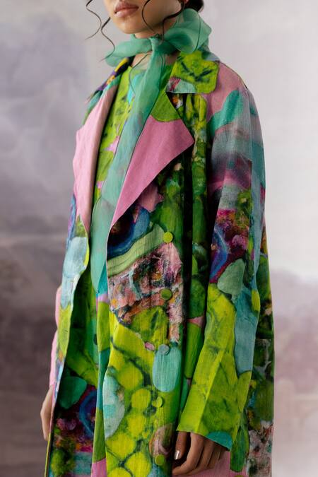Buy_Yavi_Green Linen Collared Hersilia Floral Print Jacket _Online_at_Aza_Fashions