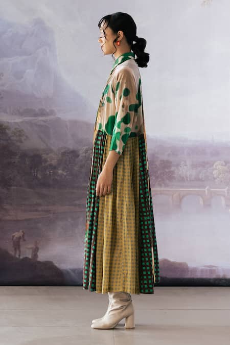 Buy_Yavi_Multi Color Cotton Collared Irca Abstract Print Dress _Online_at_Aza_Fashions