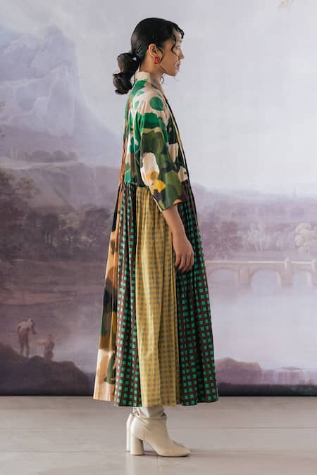 Shop_Yavi_Multi Color Cotton Collared Irca Abstract Print Dress _Online_at_Aza_Fashions
