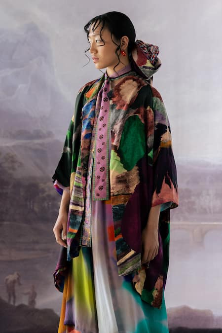 Yavi_Multi Color Silk Open Neck Jane Reversible Jacket _Online_at_Aza_Fashions