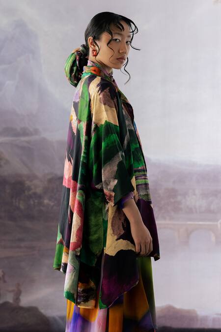 Buy_Yavi_Multi Color Silk Open Neck Jane Reversible Jacket _Online_at_Aza_Fashions