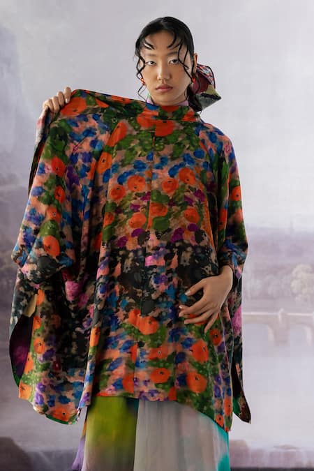 Shop_Yavi_Multi Color Silk Open Neck Jane Reversible Jacket _Online_at_Aza_Fashions