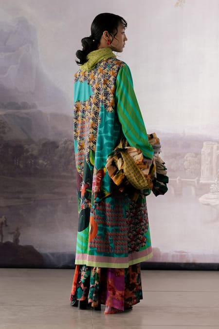 Shop_Yavi_Green Canvas Print Abstract Lapel Collar Kyle Jacket  _at_Aza_Fashions