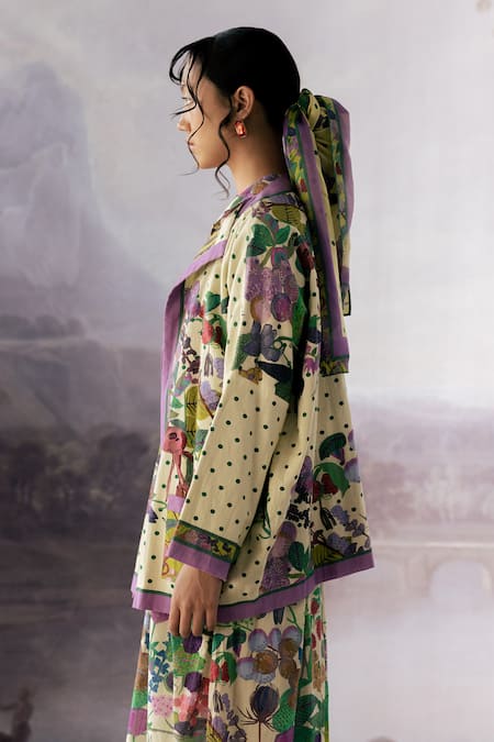 Yavi_White Handloom Cotton Embroidery Collared Lara Jacket _Online_at_Aza_Fashions