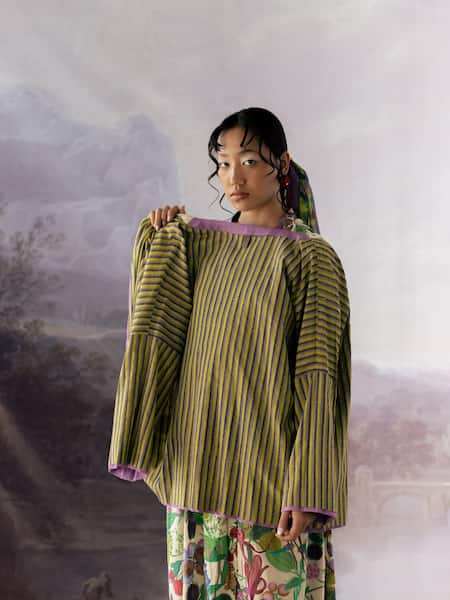 Shop_Yavi_White Handloom Cotton Embroidery Collared Lara Jacket _Online_at_Aza_Fashions