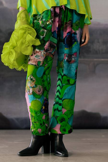 Yavi_Green Crepe Max Printed Pant _Online_at_Aza_Fashions
