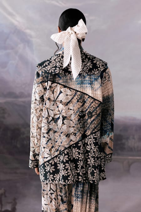 Shop Yavi Ivory Handloom Cotton Collared Sailor Floral Print Jacket Online at Aza Fashions Shop_Yavi_Ivory Handloom Cotton Collared Sailor Floral Print Jacket _Online_at_Aza_Fashions