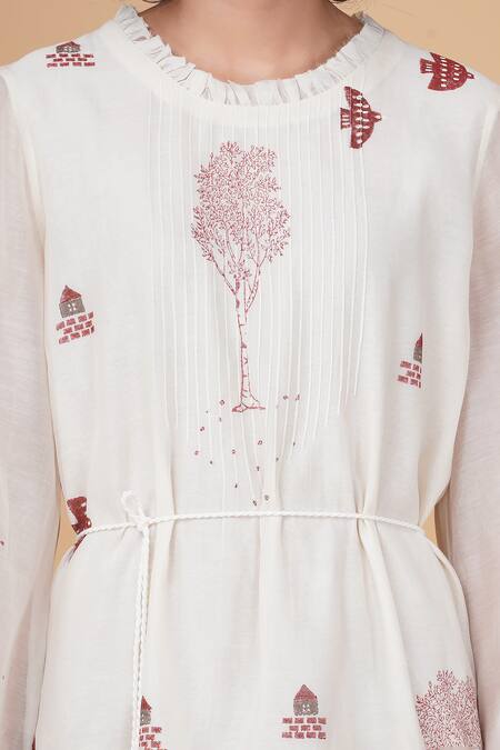 Buy Arcvsh By Pallavi Singh Ivory Chanderi, Cotton Embroidery Round Neck Hakoni Print Dress Online at Aza Fashions Buy_Arcvsh By Pallavi Singh_Ivory Chanderi, Cotton Embroidery Round Neck Hakoni Print Dress _Online_at_Aza_Fashions