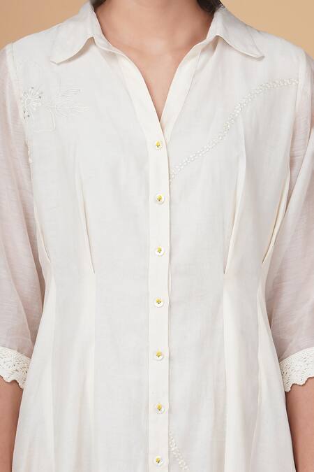 Buy Arcvsh By Pallavi Singh Ivory Chanderi Cotton Embroidery Shawl Neck Azisai Dress Online at Aza Fashions Buy_Arcvsh By Pallavi Singh_Ivory Chanderi Cotton Embroidery Shawl Neck Azisai Dress _Online_at_Aza_Fashions