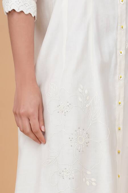 Shop Arcvsh By Pallavi Singh Ivory Chanderi Cotton Embroidery Shawl Neck Azisai Dress Online at Aza Fashions Shop_Arcvsh By Pallavi Singh_Ivory Chanderi Cotton Embroidery Shawl Neck Azisai Dress _Online_at_Aza_Fashions