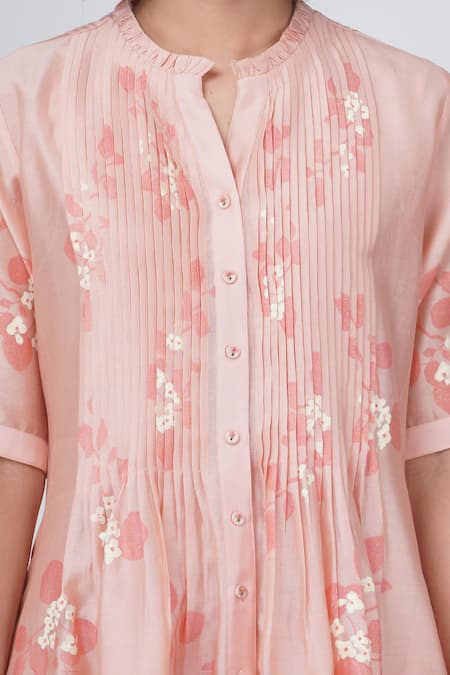 Buy Arcvsh By Pallavi Singh Pink Silk Satin Embroidery Bandeau Neck Sakura Print Pintucked Dress Online at Aza Fashions Buy_Arcvsh By Pallavi Singh_Pink Silk Satin Embroidery Bandeau Neck Sakura Print Pintucked Dress _Online_at_Aza_Fashions