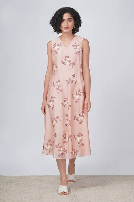 Arcvsh By Pallavi Singh Pink Organza, Silk, Chanderi Embroidery Sakura Print Dress With Scalloped Jacket Online at Aza Fashions Arcvsh By Pallavi Singh_Pink Organza, Silk, Chanderi Embroidery Sakura Print Dress With Scalloped Jacket _Online_at_Aza_Fashions