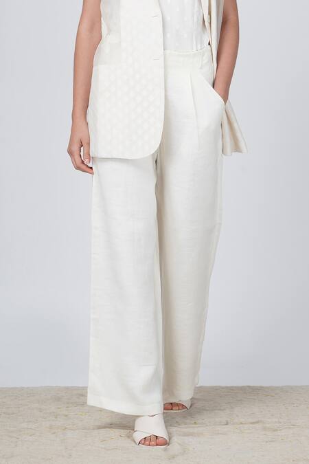Shop Arcvsh By Pallavi Singh Ivory Chanderi, Linen Embroidery V-neck Bara Jacket And Pant Set Online at Aza Fashions Shop_Arcvsh By Pallavi Singh_Ivory Chanderi, Linen Embroidery V-neck Bara Jacket And Pant Set _Online_at_Aza_Fashions