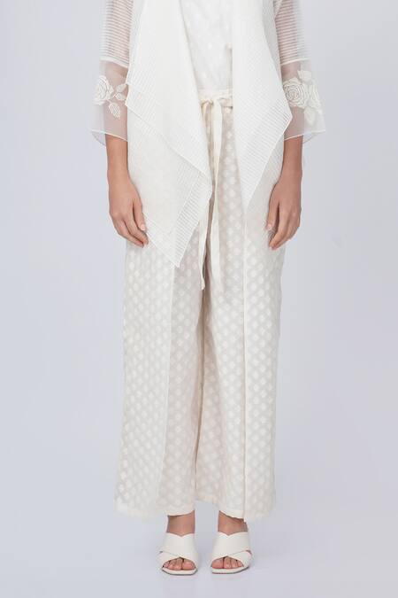 Arcvsh By Pallavi Singh Ivory Organza Embroidery V-neck Bara Layered Jacket And Pant Set Online at Aza Fashions Arcvsh By Pallavi Singh_Ivory Organza Embroidery V-neck Bara Layered Jacket And Pant Set _Online_at_Aza_Fashions