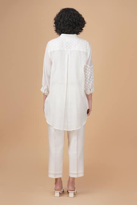 Shop Arcvsh By Pallavi Singh Ivory Chanderi , Chanderi, Embroidery Azisai Shirt And Pant Set at Aza Fashions Shop_Arcvsh By Pallavi Singh_Ivory Chanderi , Chanderi, Embroidery Azisai Shirt And Pant Set _at_Aza_Fashions