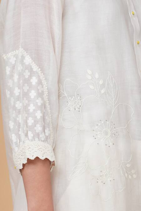 Shop Arcvsh By Pallavi Singh Ivory Chanderi , Chanderi, Embroidery Azisai Shirt And Pant Set Online at Aza Fashions Shop_Arcvsh By Pallavi Singh_Ivory Chanderi , Chanderi, Embroidery Azisai Shirt And Pant Set _Online_at_Aza_Fashions
