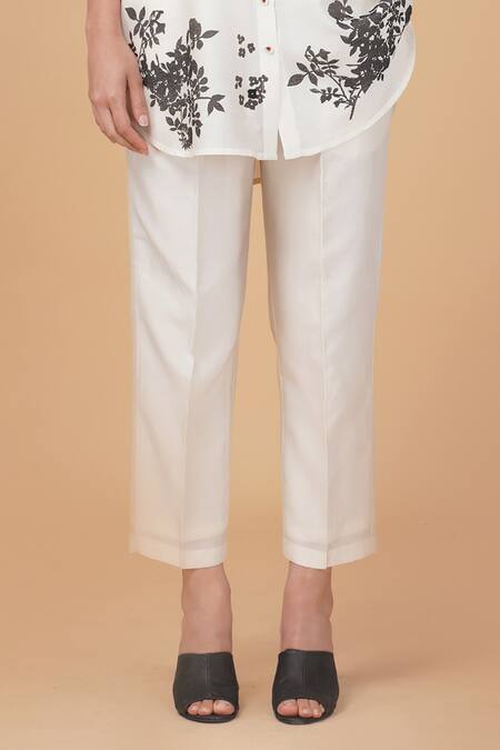 Buy Arcvsh By Pallavi Singh Ivory Silk, Chanderi Embroidery Shawl Neck Yuri Floral Print Shirt And Pant Set Online at Aza Fashions Buy_Arcvsh By Pallavi Singh_Ivory Silk, Chanderi Embroidery Shawl Neck Yuri Floral Print Shirt And Pant Set _Online_at_Aza_Fashions