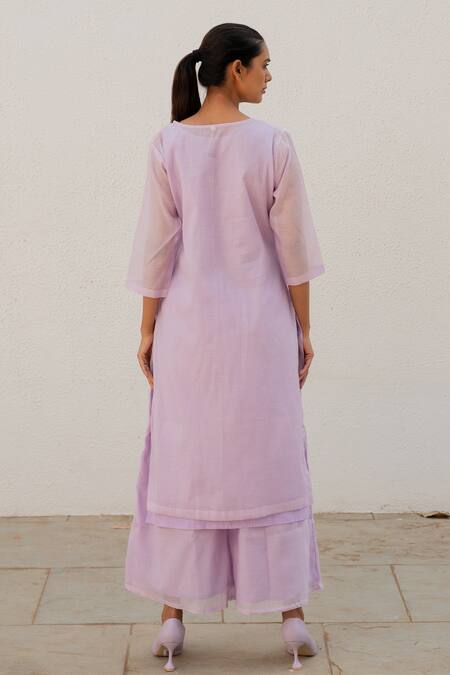 Shop Silai Studio Purple Chanderi Sequins, Beads Round Neck Threadwork Kurta With Pant at Aza Fashions Shop_Silai Studio_Purple Chanderi Sequins, Beads Round Neck Threadwork Kurta With Pant_at_Aza_Fashions