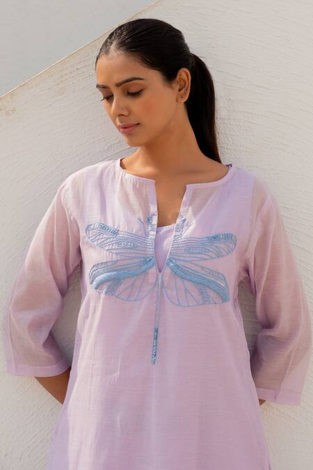 Buy Silai Studio Purple Chanderi Sequins, Beads Round Neck Threadwork Kurta With Pant Online at Aza Fashions Buy_Silai Studio_Purple Chanderi Sequins, Beads Round Neck Threadwork Kurta With Pant_Online_at_Aza_Fashions