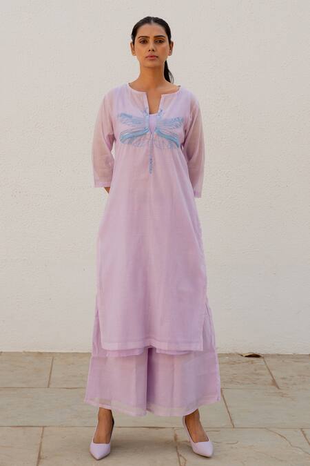 Shop Silai Studio Purple Chanderi Sequins, Beads Round Neck Threadwork Kurta With Pant Online at Aza Fashions Shop_Silai Studio_Purple Chanderi Sequins, Beads Round Neck Threadwork Kurta With Pant_Online_at_Aza_Fashions