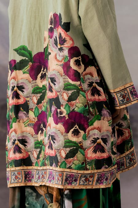 Yavi_Green Linen Open Neck Adan Ai Art Print Jacket _Online_at_Aza_Fashions