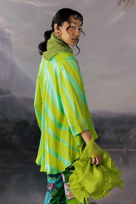 Buy_Yavi_Green V-neck Jenny Hazy Stripe Print Top _Online_at_Aza_Fashions