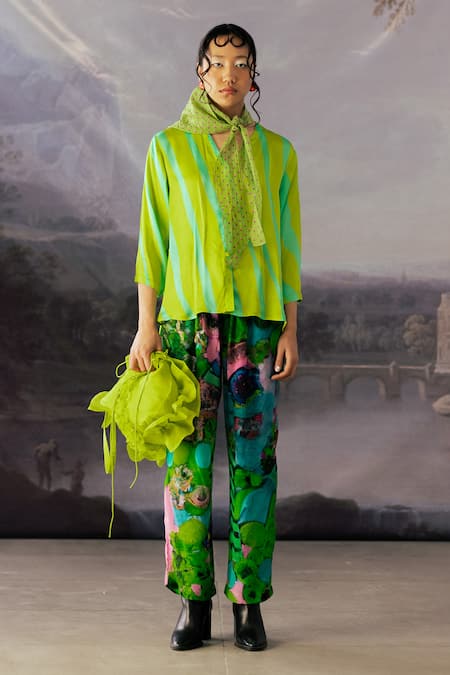 Shop_Yavi_Green V-neck Jenny Hazy Stripe Print Top _Online_at_Aza_Fashions