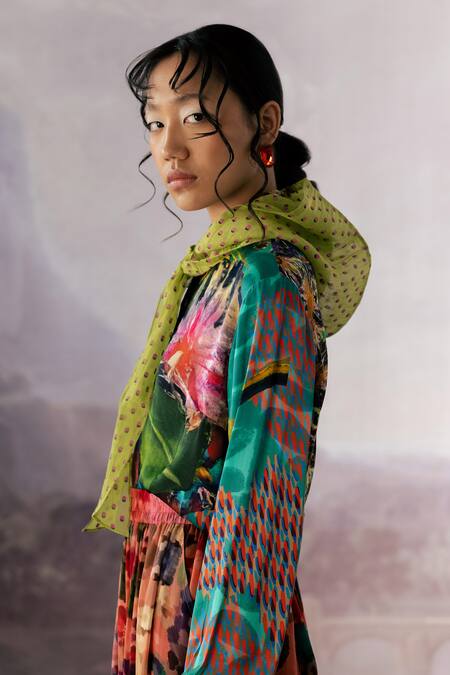 Yavi_Blue Modal, Satin Embroidery Collared Lucy Floral Print Top _Online_at_Aza_Fashions