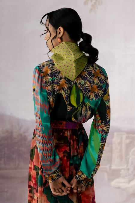 Buy_Yavi_Blue Modal, Satin Embroidery Collared Lucy Floral Print Top _Online_at_Aza_Fashions