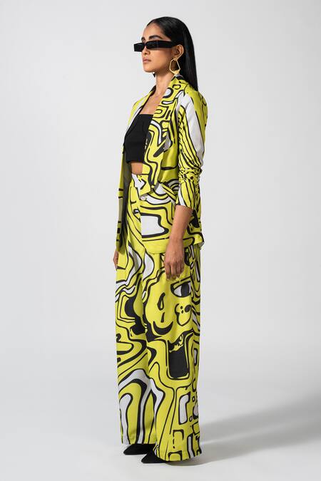 Buy Pocketful Of Cherrie Yellow Allegro Espression Wide-leg Printed Neon Pant Online at Aza Fashions Buy_Pocketful Of Cherrie_Yellow Allegro Espression Wide-leg Printed Neon Pant _Online_at_Aza_Fashions