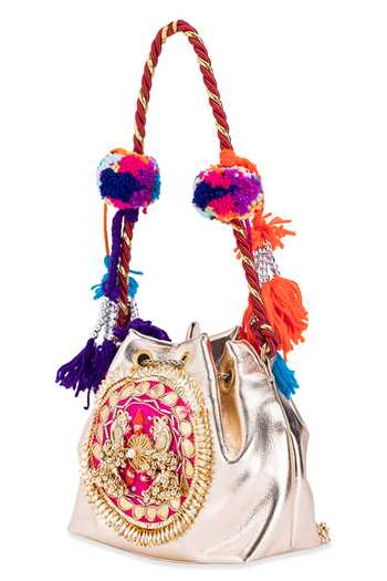 5elements_Gold Hand Embroidery Floral Potli Bag _Online_at_Aza_Fashions
