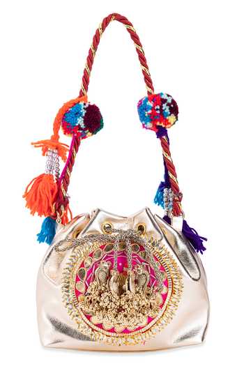 Buy_5elements_Gold Hand Embroidery Floral Potli Bag _Online_at_Aza_Fashions