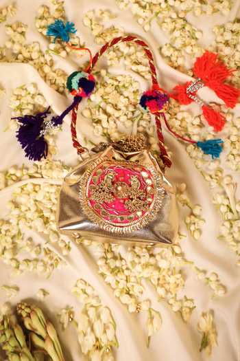 Shop_5elements_Gold Hand Embroidery Floral Potli Bag 