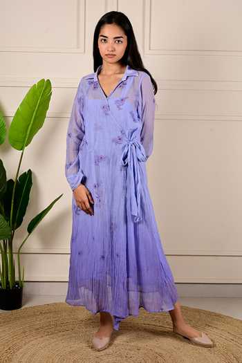 KKANYAAH Floral Embroidered Tie-Up Dress 