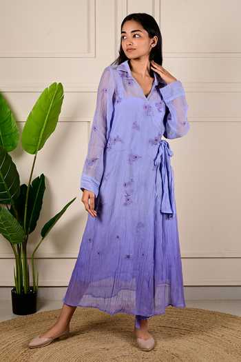 KKANYAAH Floral Embroidered Tie-Up Dress 