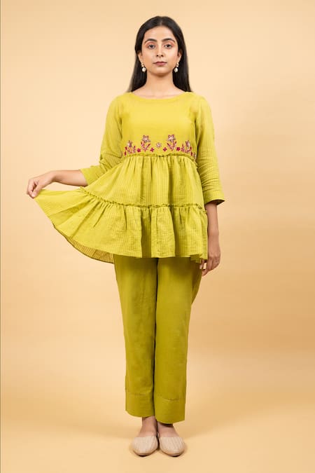 KKANYAAH Floral Embroidered Tiered Tunic With Pant 