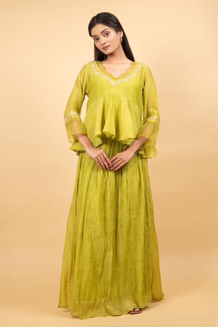 KKANYAAH Hand Embroidered Tunic Skirt Set 