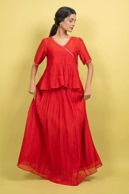 KKANYAAH Solid Gathered Skit Tunic Set 