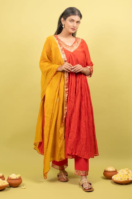 KKANYAAH Gota Hand Embroidered Anarkali Set 